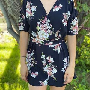 Floral V neck romper